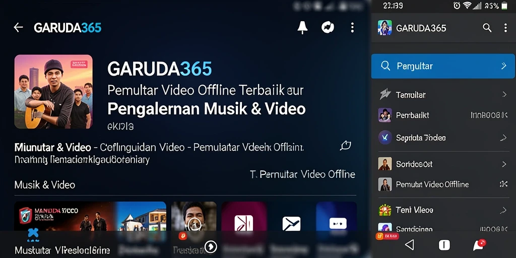 Tampilan antarmuka GARUDA365 dengan fungsi Pemutar Video Offline.