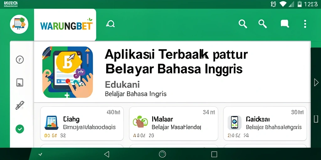 Tampilan antarmuka pengguna WARUNGBET dengan fitur Belajar Bahasa Inggris.
