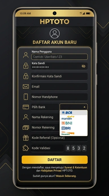 Tampilan halaman daftar hptoto